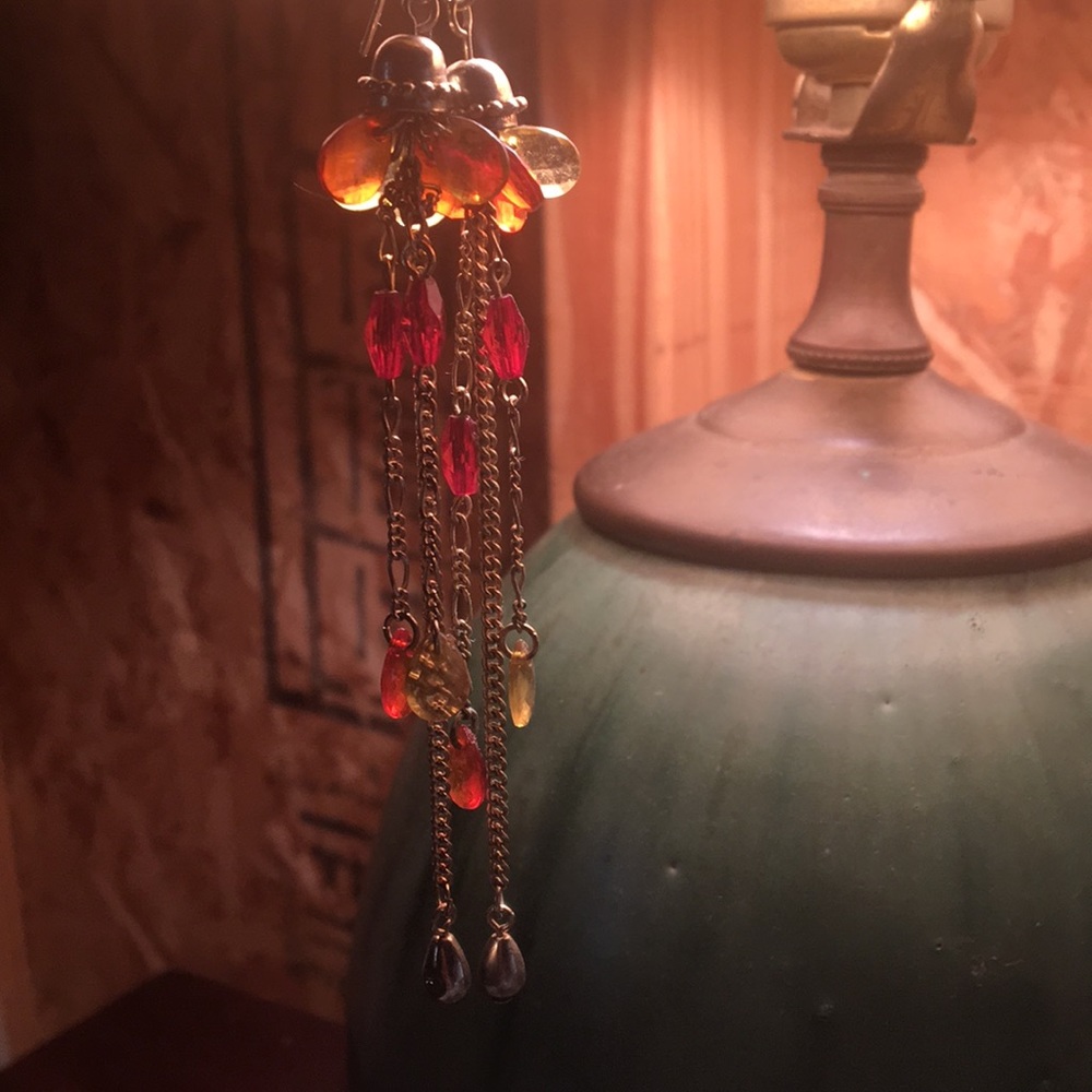 Tourmaline Gemstone Earrings Dangling Gold plate